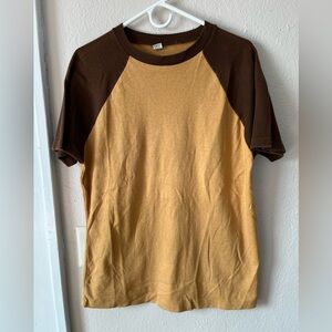 Men's Single Stitch USA Made Cotton Short Sleeve Raglan Tee in Mustard and Brown
